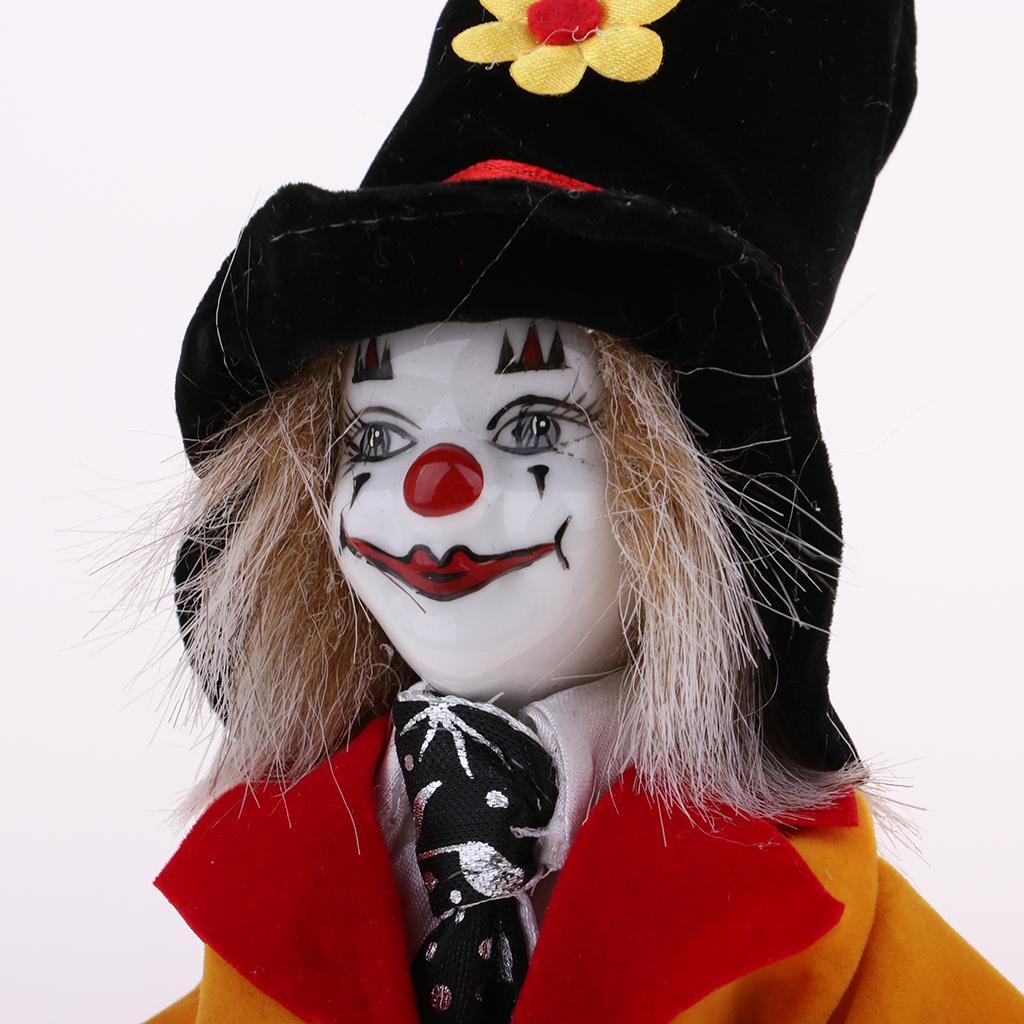 2pcs 7 Inch Porcelain Smiling Clown Doll Wearing Colorful Outfits, Funny Harlequin Doll, Circus Props, Halloween Decor