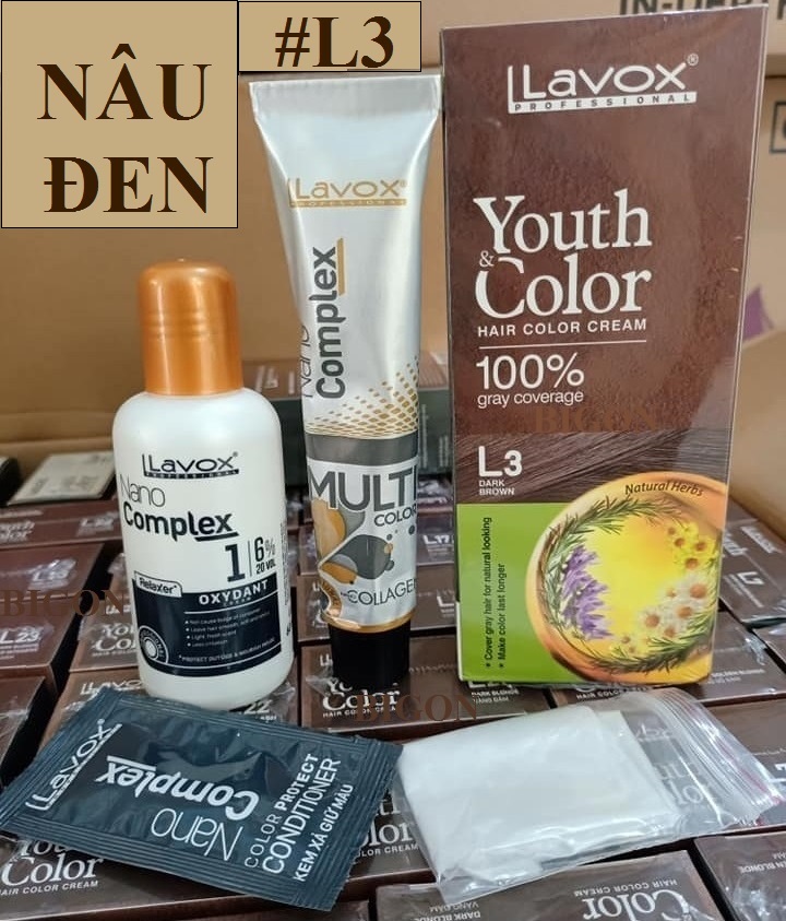 (Nâu Đen) Kem Nhuộm Dưỡng Tóc Phủ Bạc Lavox Youth&amp;Color L3 - Màu Nâu Đen