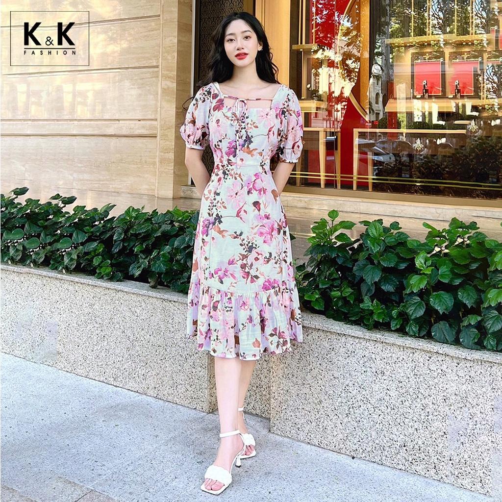 Đầm Hoa Đuôi Cá Cổ Vuông K&amp;K Fashion KK117-36 Chất Liệu Tơ Boi