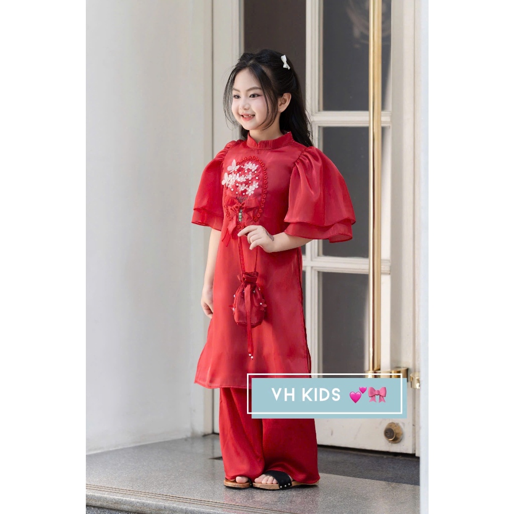XẢ HÀNG LẺ SIZE Bộ áo dài tết cho bé gái mẫu hoa mùa xuân xinh xắn diện lễ tết noel giáng sinh năm mới  từ 10-45kg hàng thiết kế cao cấp