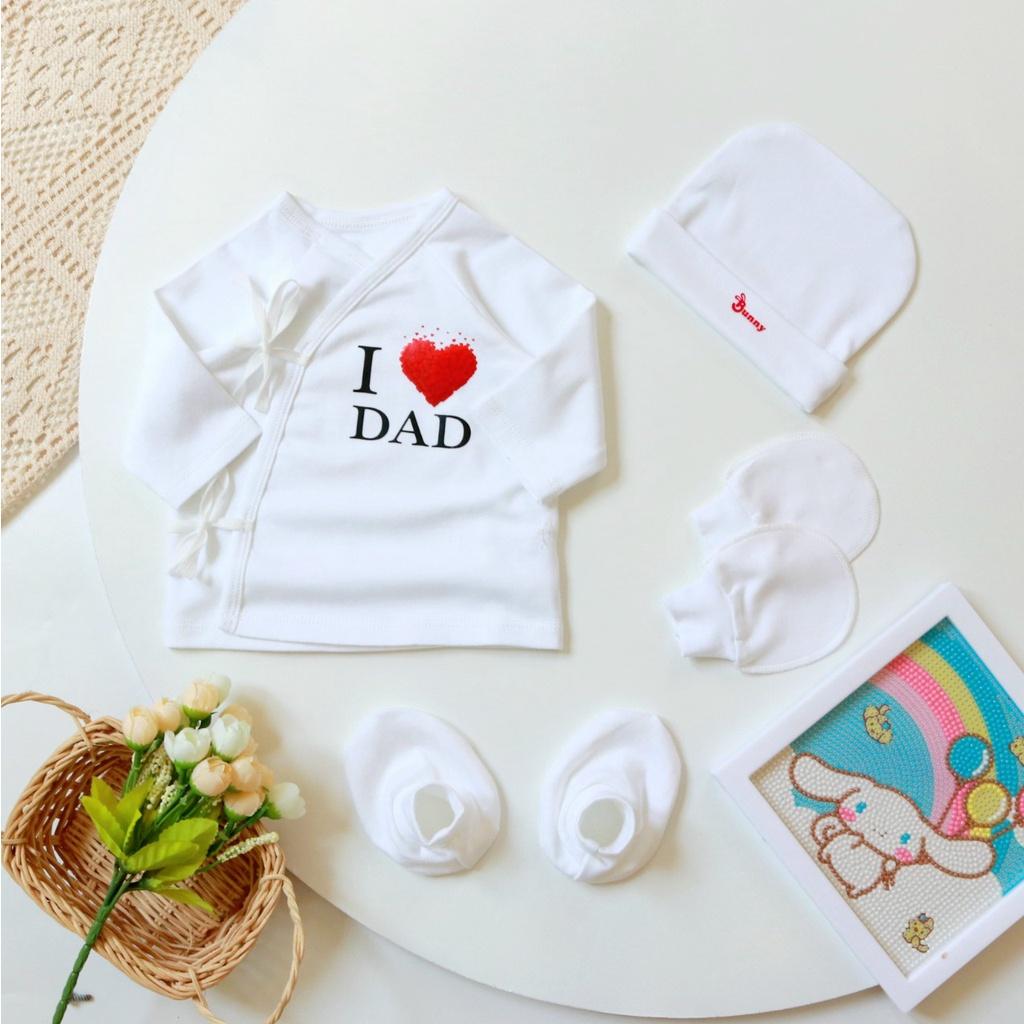 [Dưới 6kg] Set Áo Cột Dây Kèm Nón, Bao Tay Bao Chân Sơ Sinh Cho Bé - BunnyBaby