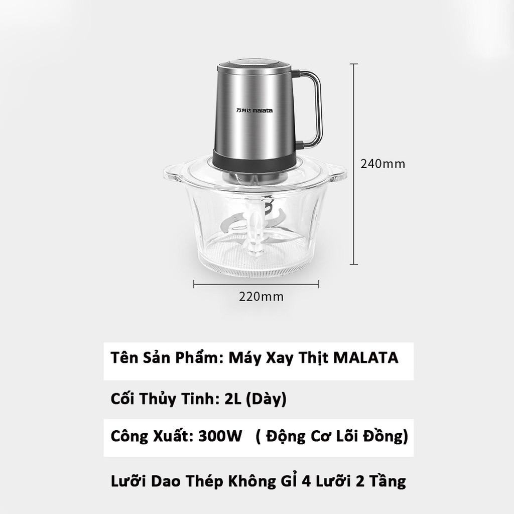 Máy xay thịt MALATA 2L công suất 300W CỐI THỦY TINH CƯỜNG LỰC- Hàng Chính Hãng BH 12 Tháng