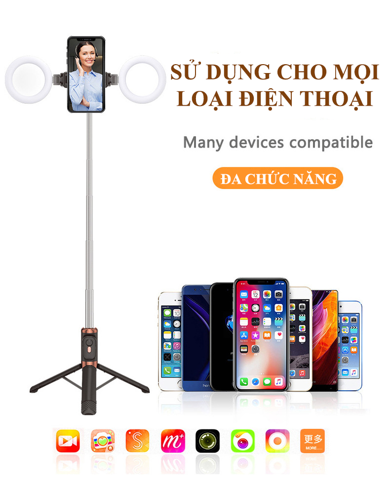 Gậy chụp hình tự sướng JC-18H chụp bằng remote bluetooth tích hợp tripod 3 chân kéo dài đến 1 mét 7 và trang bị 2 đèn led hỗ trợ ánh sáng