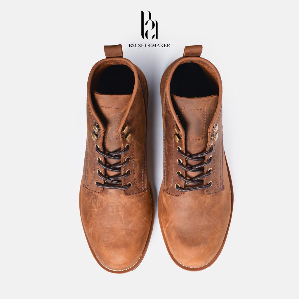 Giày Combat Boot Nam Da Bò Cao Cấp Cổ Lững Đế CORK NITRILE Tăng Chiều Cao Phong Cách Công Sở Vintage - B21 Shoemaker