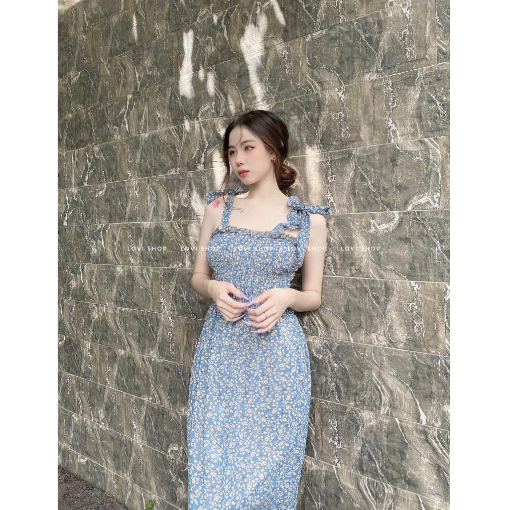 Váy đầm maxi voan hoa 2 dây hoa nhí thiết kế tiểu thư vintage Lovi