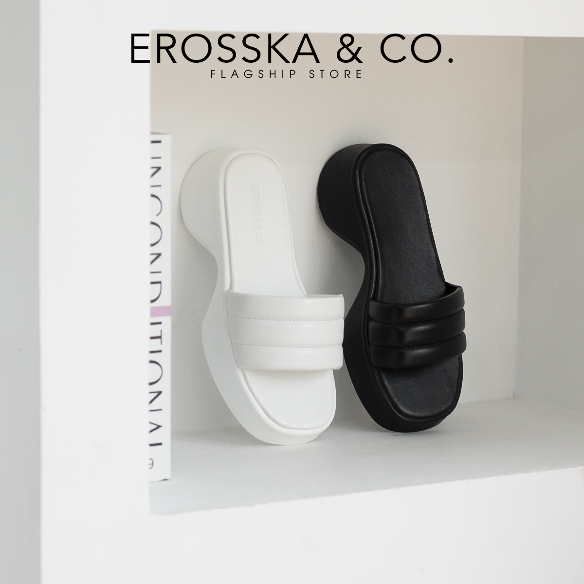 Erosska - Dép nữ quai ngang đế xuồng phong cách cá tính cao 3cm  - SB002