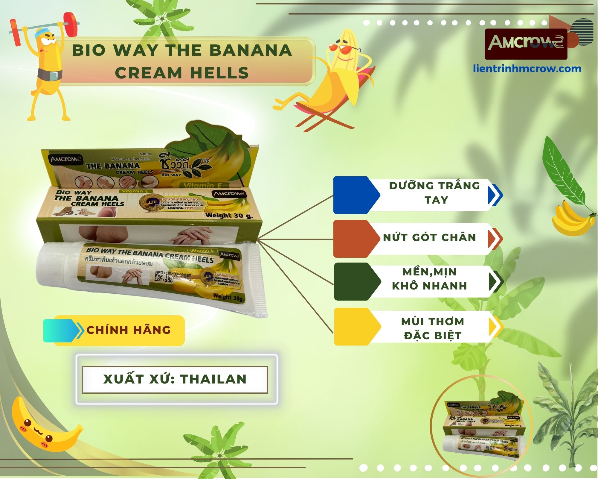 Kem chuối dưỡng da tay và nứt gót chân BIO WAY THE BANANA CREAM HELLS - Thailan