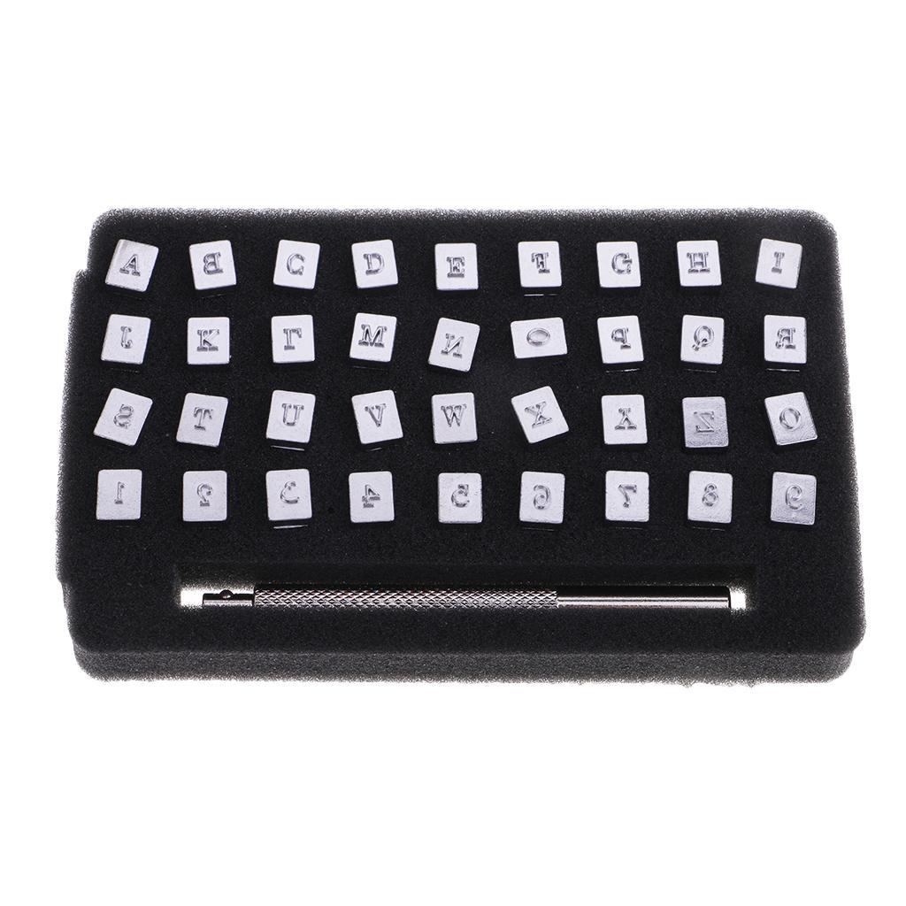2 Set (Each 37pcs ) Number Alphabet Punch Set with Metal Handle Leather Tool