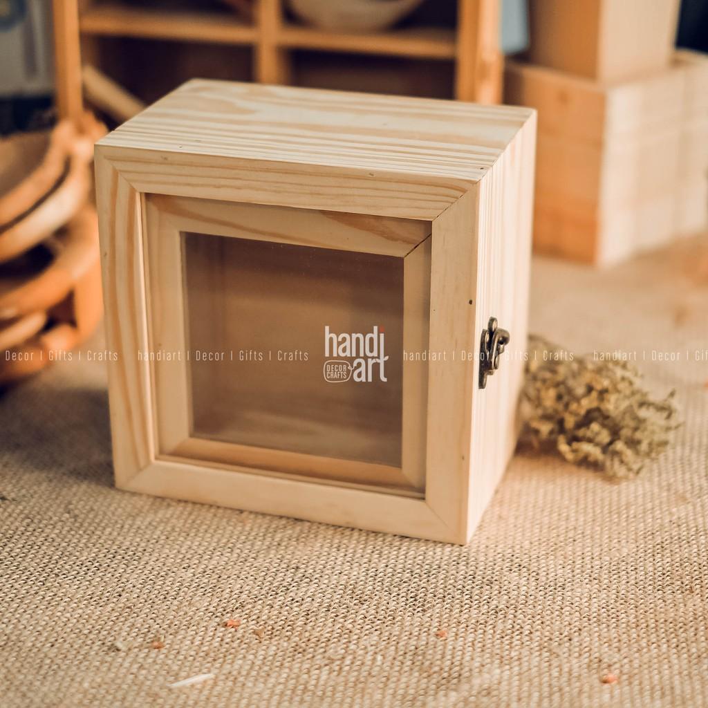 Hộp gỗ vuông nắp kính - Hộp gỗ đựng trang sức - Hộp gỗ đa năng - Wooden box glass