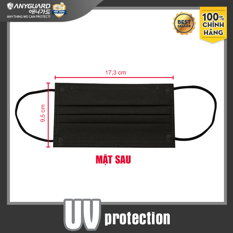 [NEW] Khẩu Trang Anyguard Hàn Quốc 3 Lớp Màu Đen Chính Hãng -  Lọc 99% Vi Khuẩn, UV Protection (Hộp 30 Cái) - Bảo Vệ Hằng Ngày - Tiêu Chuẩn Công Nghệ Hàn Quốc - ISO 9001:2015, ISO 13485:2016, QCVN 01:2017/BTC