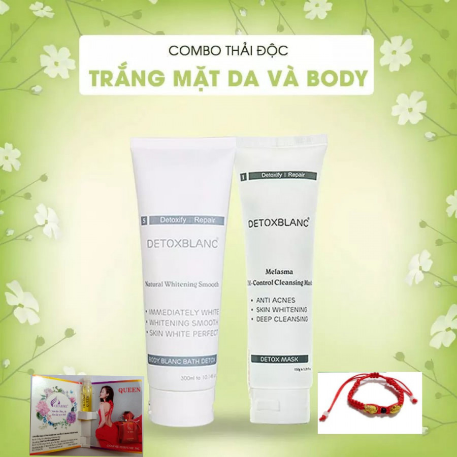 Combo Sữa Tắm Thải Độc Trắng Da Body  số 05 và Mặt nạ thải độc Detox Mask số 01- Detox BlanC +Tặng kèm vòng Phong Thủy và Test nước hoa Charme Queen  chính hãng