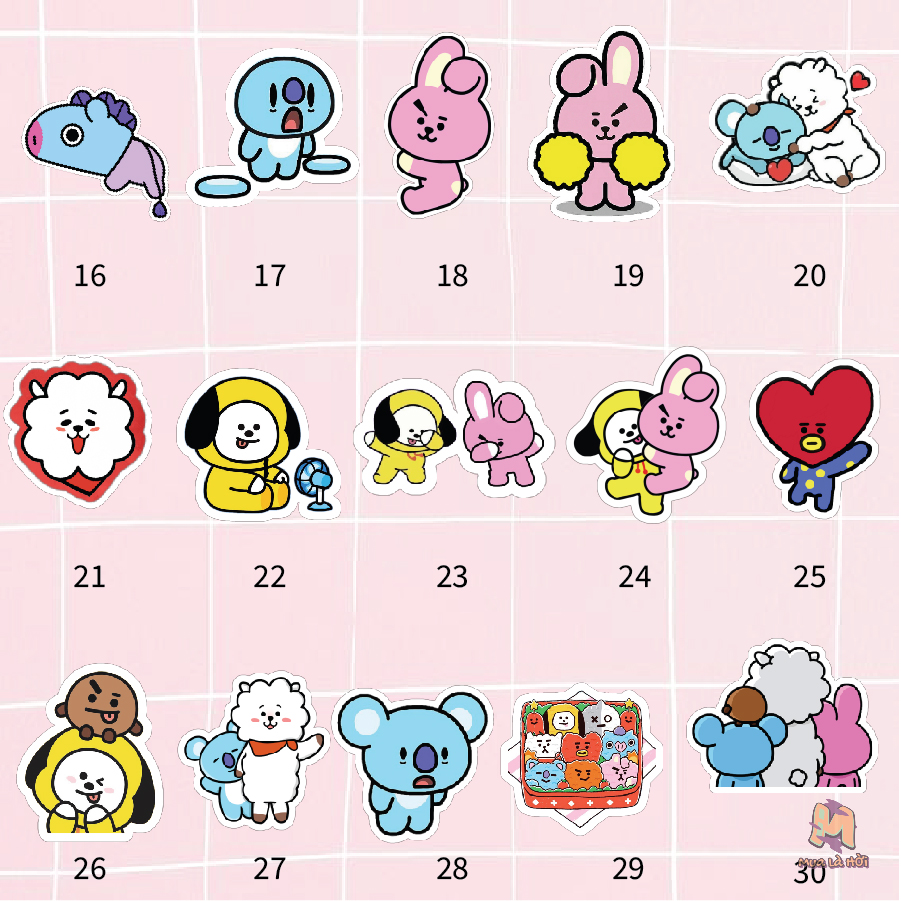 Miếng dán Stickers chủ đề BT21