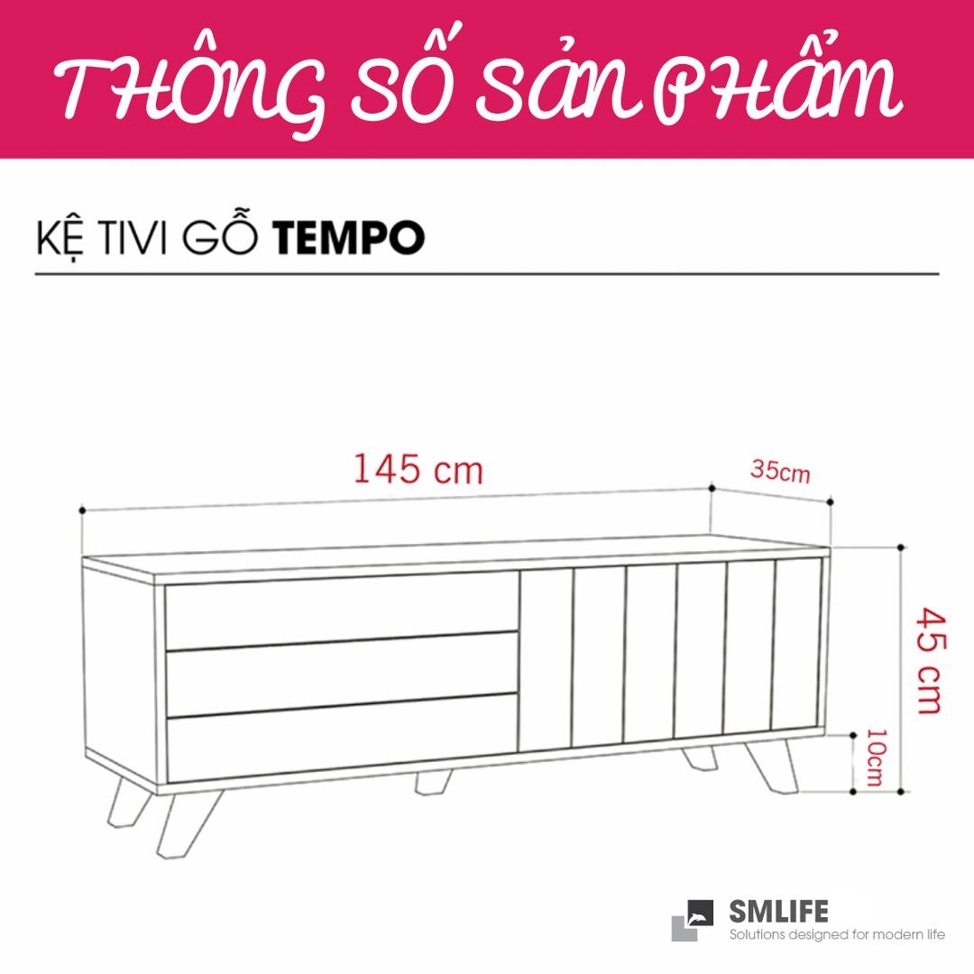 Kệ tivi gỗ hiện đại Tempo | Gỗ MDF dày 17mm chống ẩm | D140xR35xC45cm