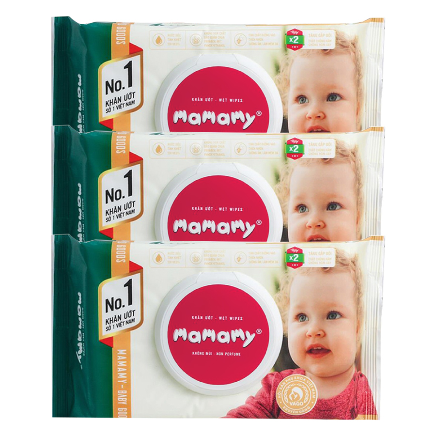 Combo 3 Gói Khăn Giấy Ướt 80 Tờ Không Mùi Kháng Khuẩn An Toàn Cho Bé Mamamy