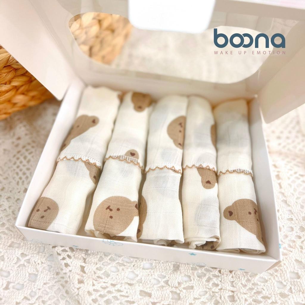 Khăn Sữa Sợi Tre 2 lớp Boona cao cấp, thấm hút tốt, mềm mịn với làn da bé KT 30x30cm
