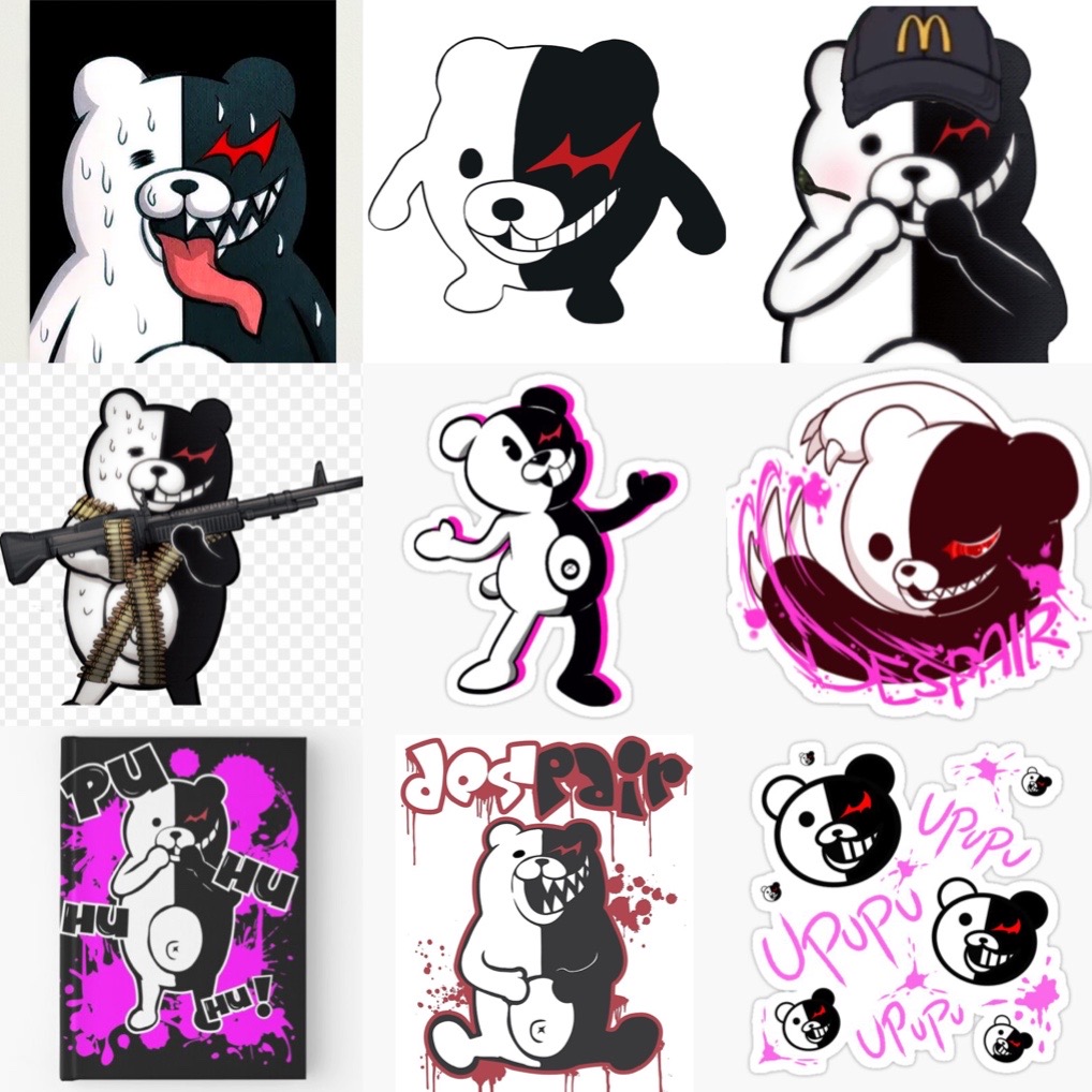 Sticker gấu Monokuma 30-60 ảnh khác nhau / hình dán Danganronpa monopuma