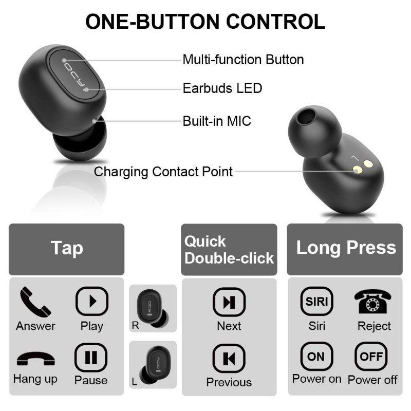 Tai nghe QCY T2C Bluetooth 5.0 không dây giảm tiếng ồn với Mic dành cho Android/iPhone - Hàng Chính Hãng