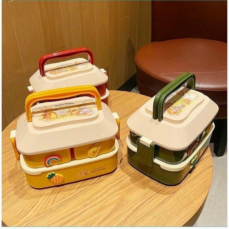 Hộp cơm hàn quốc 3 ngăn kèm muỗng nĩa
