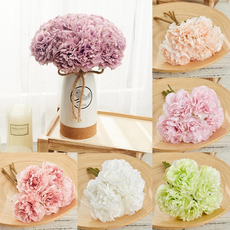 5 chiếc / bó hoa mẫu đơn mô phỏng, đồ thủ công trang trí nhà cửa, hoa giả đám cưới