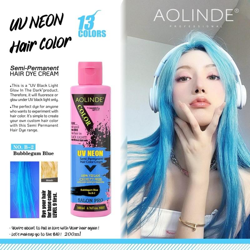 Kem nhuộm tóc Semi UV Neon Không Amoniac trên nền tóc tẩy Level 9 - Bubblegum Blue Xanh biển 200ml + Gội xả gói Karseell 15ml