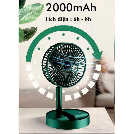 Quạt Tích Điện Gấp Gọn SUPER 3 Cấp Độ Gió Sử Dụng Pin Sạc, Quạt Để Bàn Mini Cổng Sạc USB Tiện Dụng