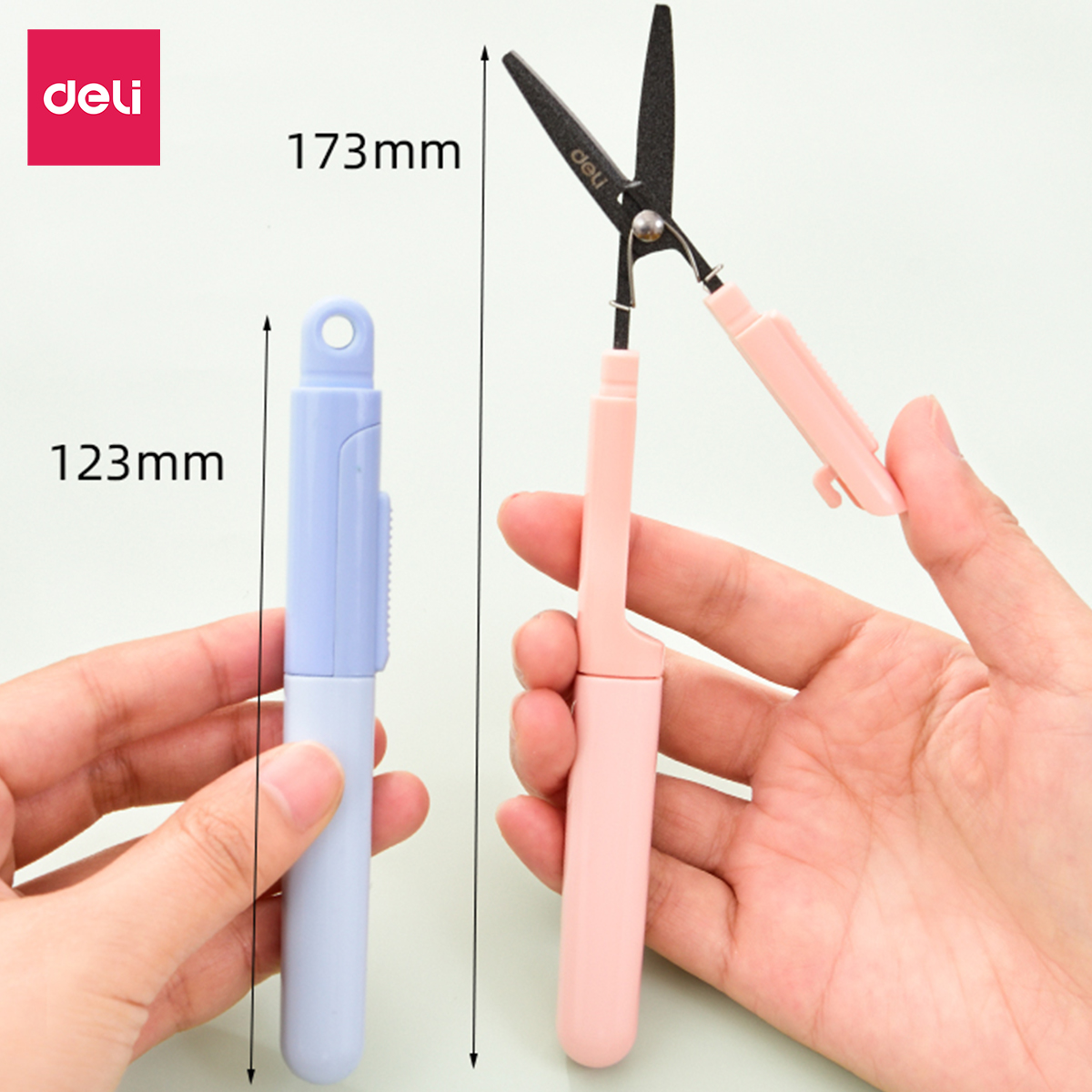 Kéo mini tiện lợi 105mm Deli - Có khóa an toàn - Xanh/ Hồng - 77761