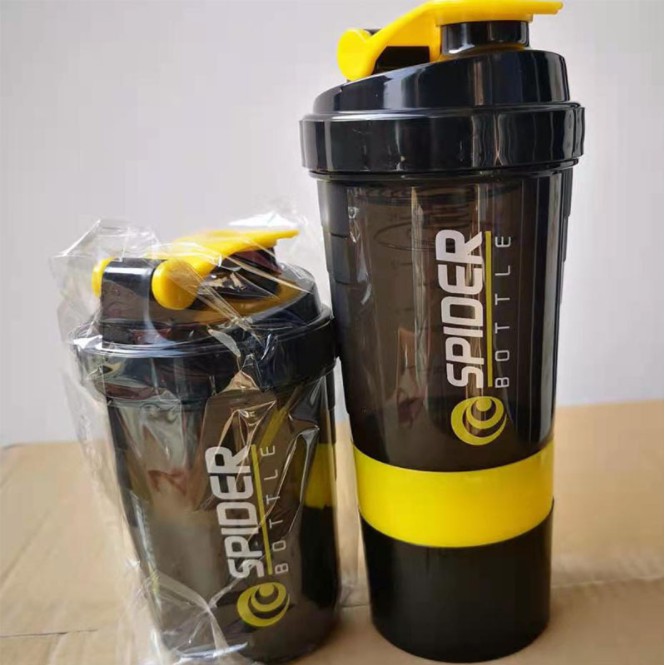 Bình Lắc Shaker Tập GYM 3 Ngăn Tiện Dụng 500 Ml Có Lò Xo Phong Cách Năng Động Thể Thao