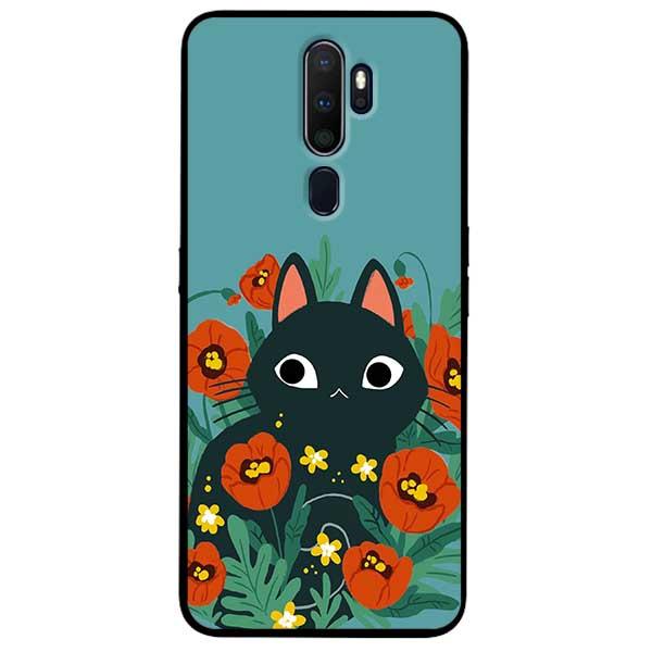 Ốp lưng dành cho Oppo A5 2020 - A9 2020 - Mèo Đen Hoa Đỏ