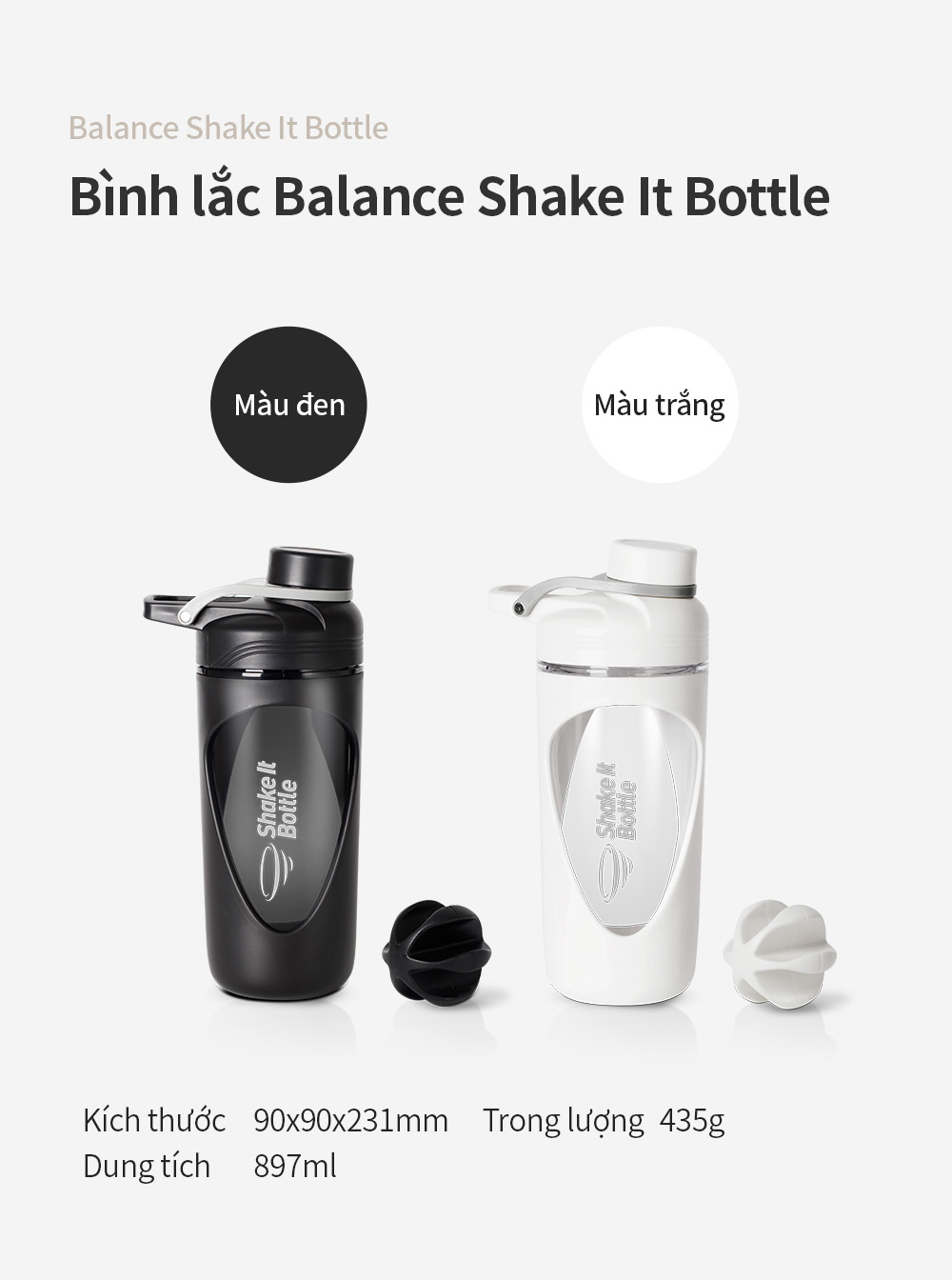Bình lắc Lock&amp;Lock 800ml Balance Shake It Bottle màu trắng HAP949WHT- Hàng chính hãng có quai xách và thanh đo dung tích - JoyMall