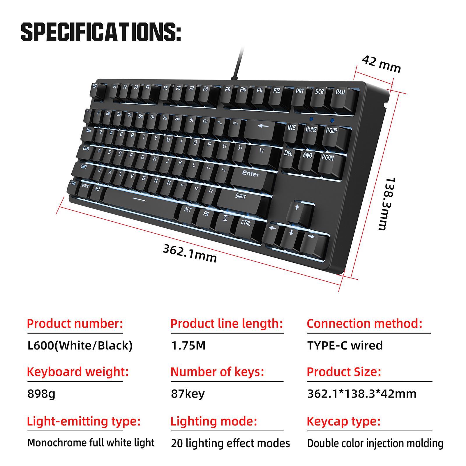 87 Keys Wired Gaming Keyboard Red Switches Keypad Type-C Computer