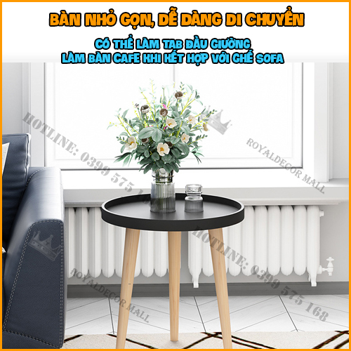 Bàn trà sofa tròn, bàn tròn cafe, decor chân gỗ sồi tự nhiên, bàn trả nhỏ gấp gọn-RoyaldecorHN