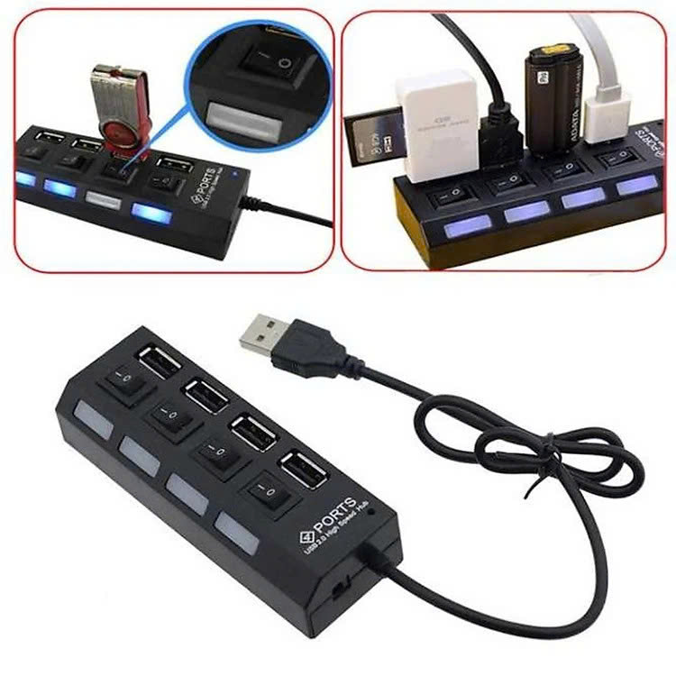 HUB Chia USB 1 Ra 4 Cổng Có Công Tắc - Hàng Nhập Khẩu
