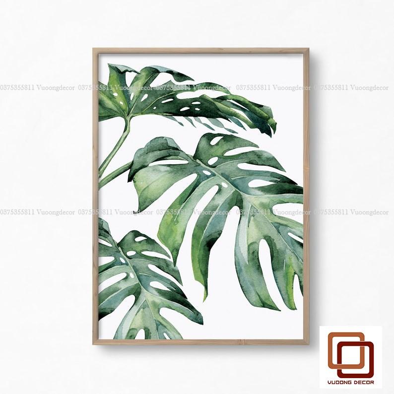 Bộ 3 tranh treo tường tropical xanh cây, tranh treo tường có khung.