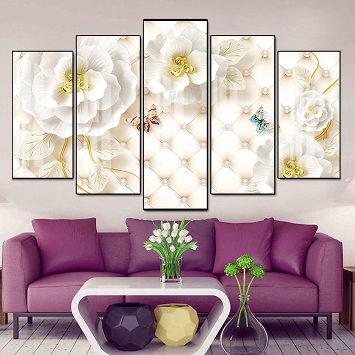 Tranh Tráng Gương Sang Trọng Treo Tường Hiện Đại _ Tranh Bộ 5 Hoa Trang Sức 3D Siêu Đẹp