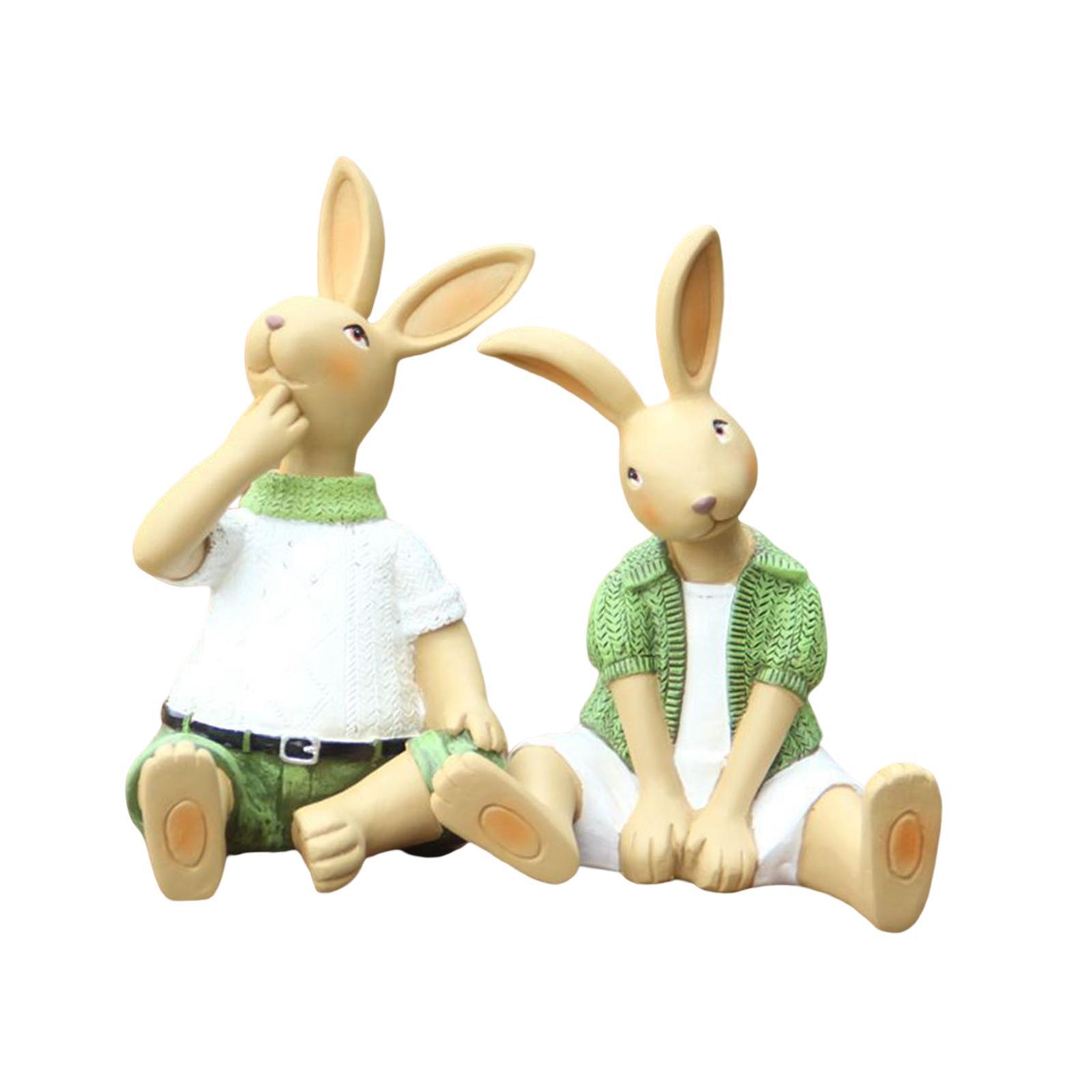 Easter Garden Statues Rabbit Resin Handmade for Home Tabletop Centerpiece