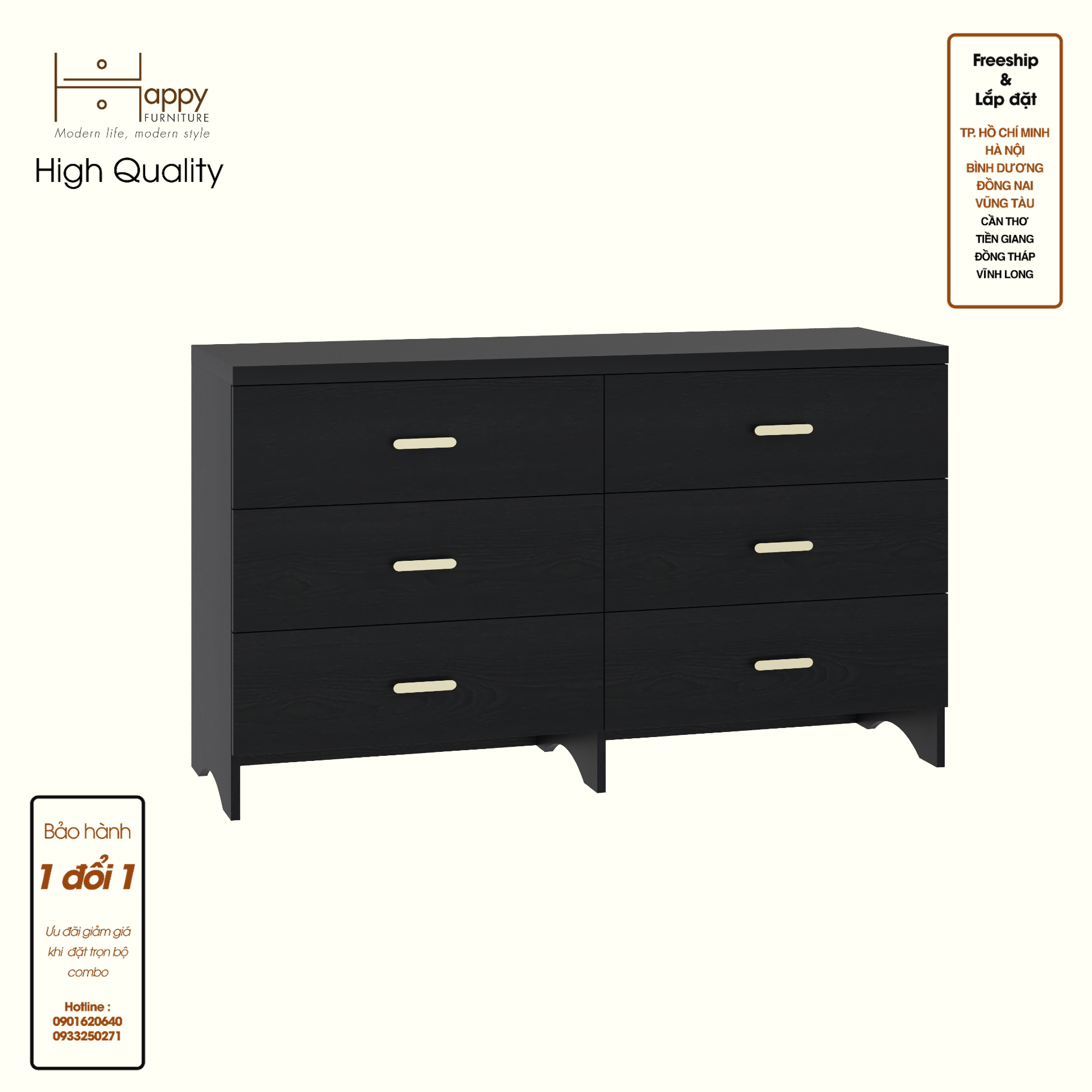 HAPPY FURNITURE , Tủ lưu trữ 6 ngăn kéo - CHEVY, THK_265 , 140cm x 45cm x 82cm DxRxC