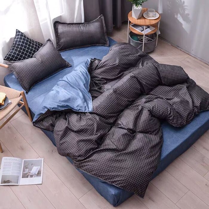 Bộ chăn ga gối Cotton cao cấp 1m6x2m caro đenCRĐ101