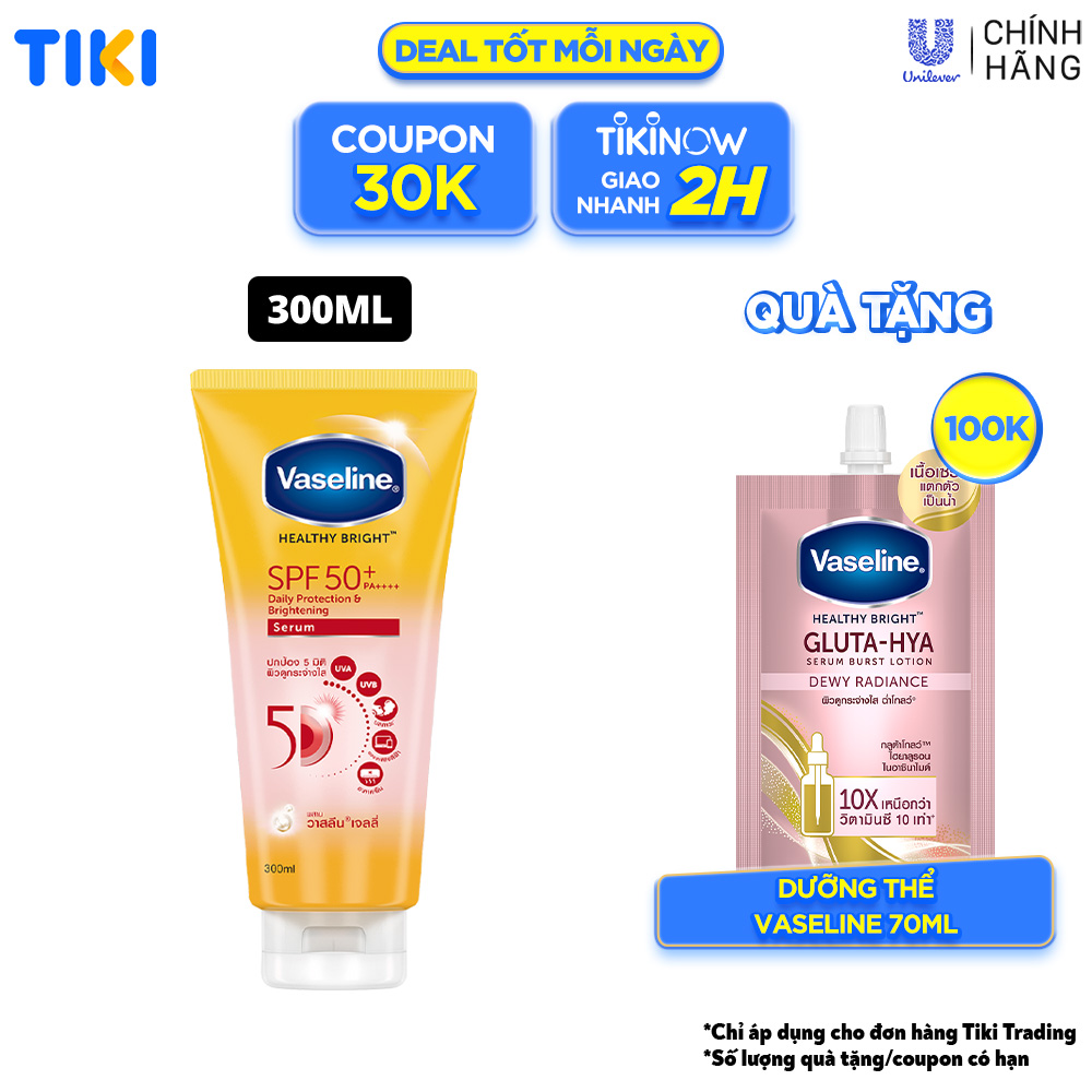 Serum chống nắng cơ thể Vaseline 50x bảo vệ da với SPF 50+ PA++++ giúp da sáng hơn gấp 2X 300ML