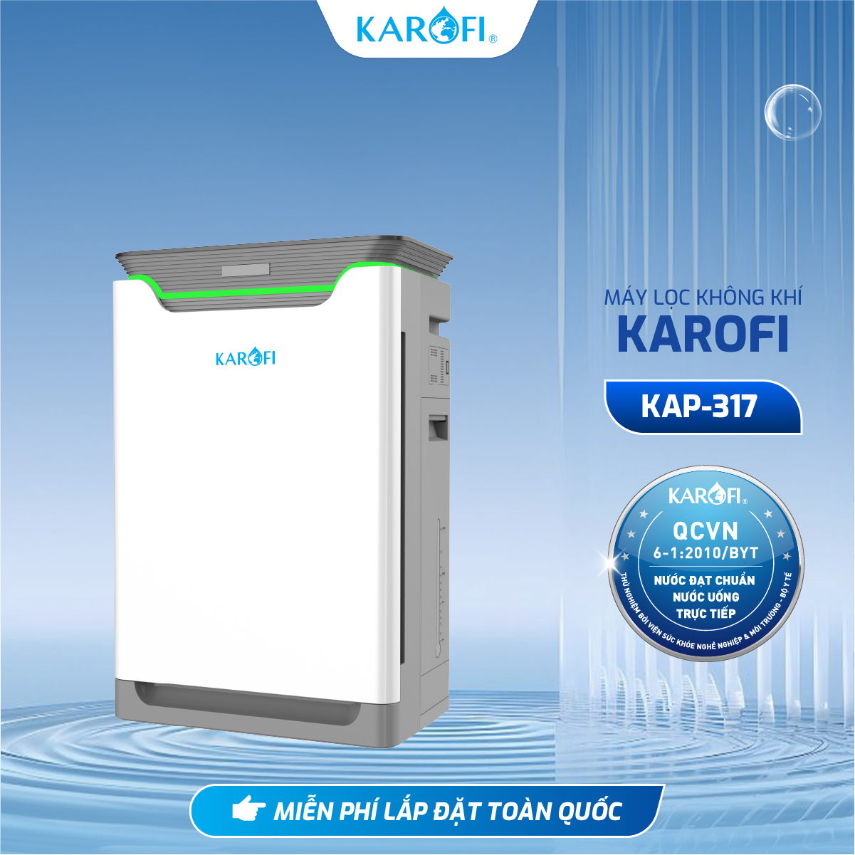 Máy lọc không khí Karofi KAP-317; Lọc 8 cấp; Sơ lọc; Nano bạc; HEPA; Cacbon hoạt tính; Tạo ẩm - Hàng Chính Hãng