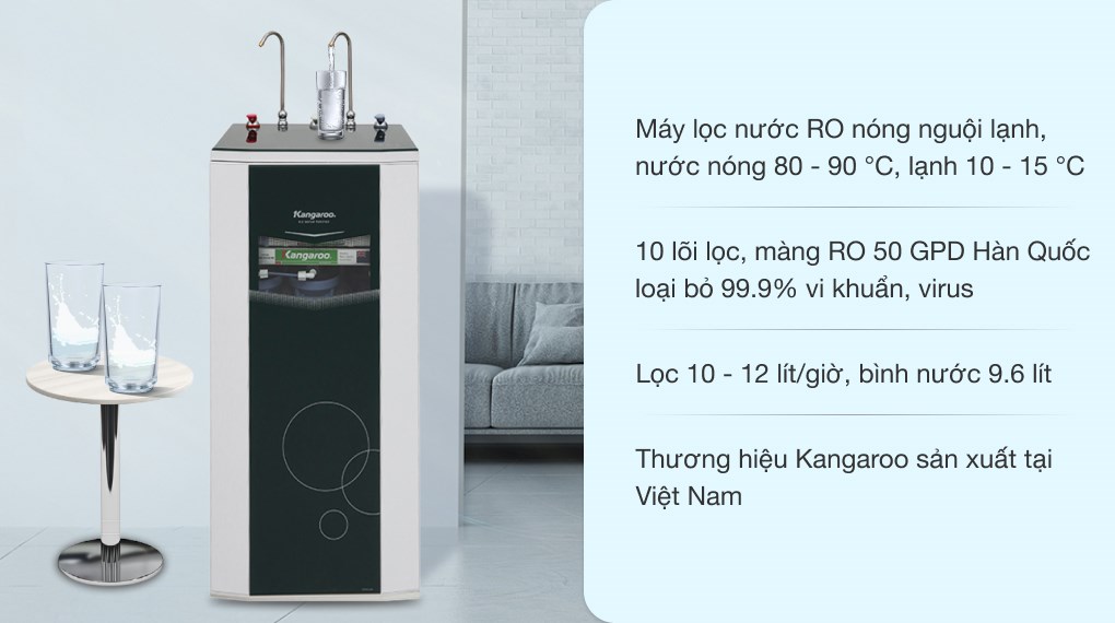 Máy lọc nước RO 10 lõi nóng nguội lạnh Kangaroo KG10A3 - Hàng chính hãng