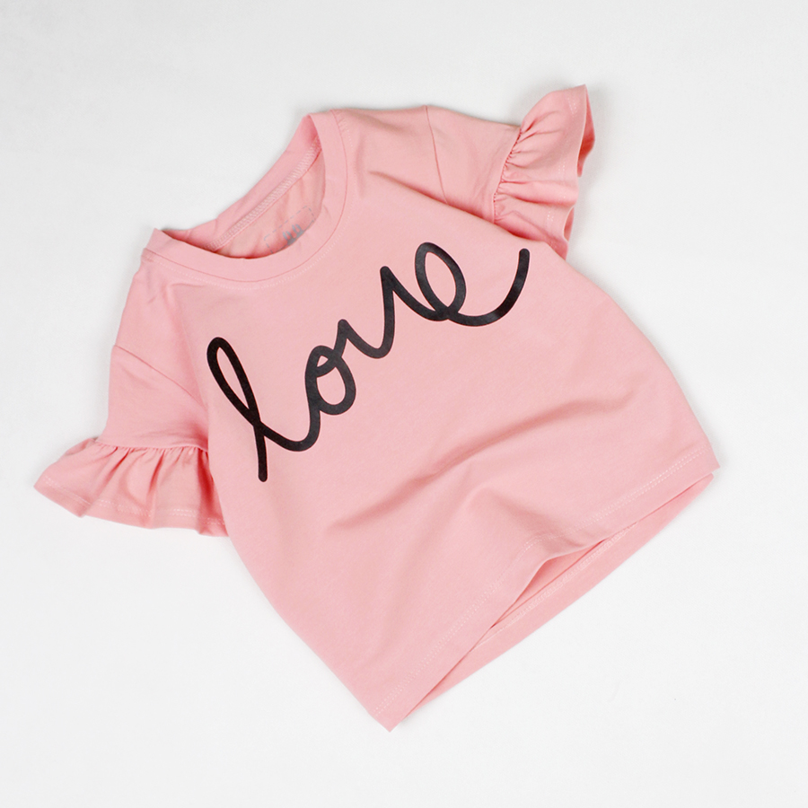 Áo thun form lớn in chữ LOVE tay cánh tiên cho bé gái từ 22 kg đến 34 kg từ 7 tuổi đến 12 tuổi 06863-06867