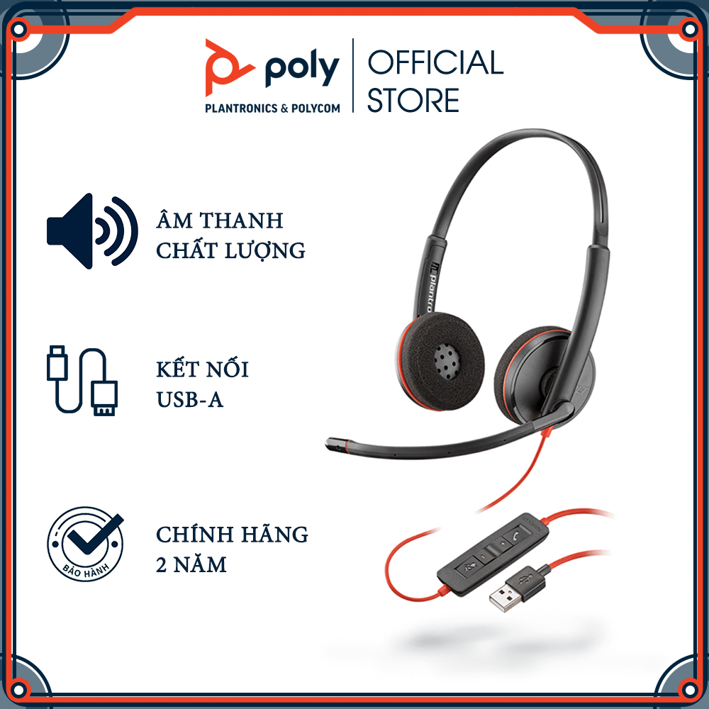 Tai Nghe Chụp Tai Có Dây Poly Blackwire 3220 USB-A Hàng Chính Hãng