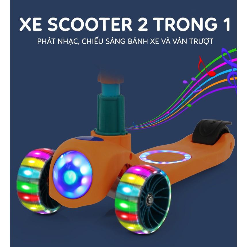 Xe trượt Scooter, có nhạc phát sáng 2 in 1, chịu lực > 70kg, Cao cấp bền bì an toàn cho bé