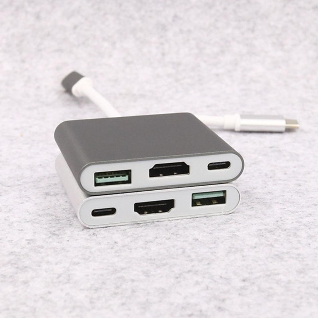 3 In 1 Hub USB C Type C to 4K HDMI USB 3.0 PD Adapter for Projector Gray