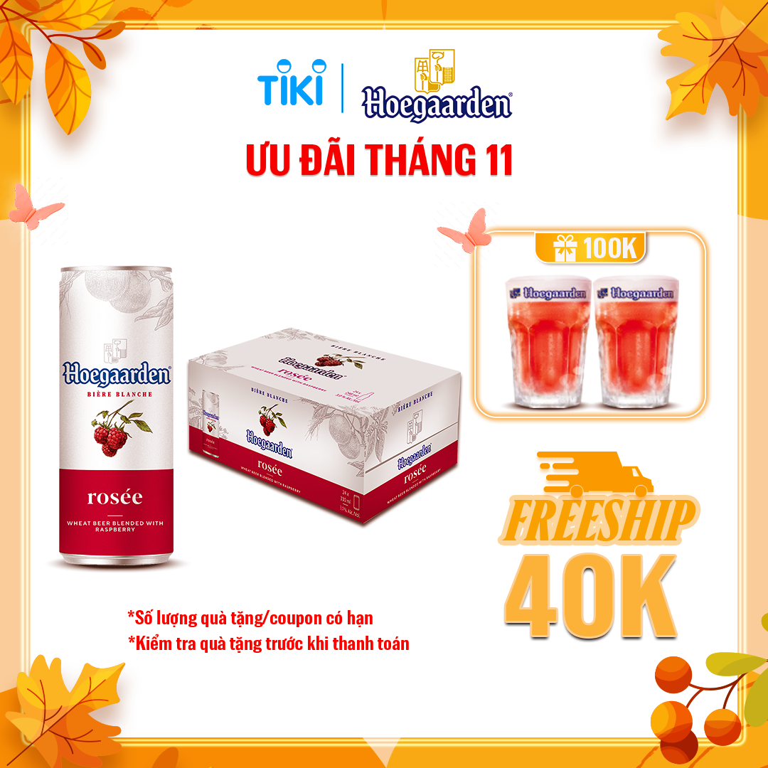 Thùng 24 lon bia Hoegaarden Rosee