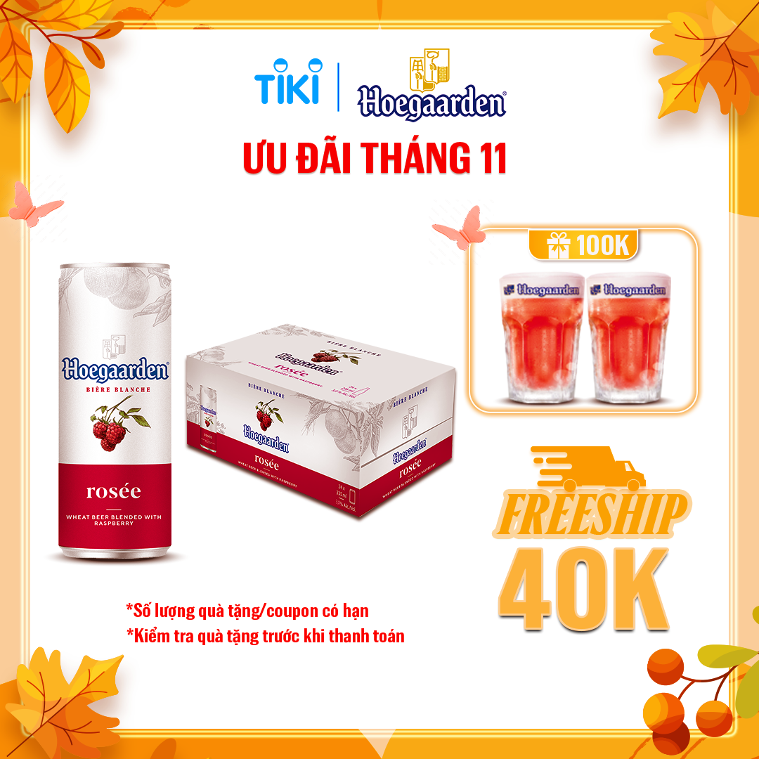 Thùng 24 lon bia Hoegaarden Rosee (330ml/lon)