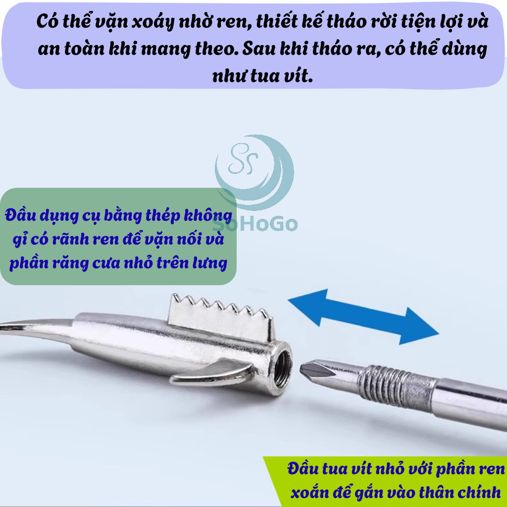 Cây Móc Làm Sạch Rãnh Lốp Ô Tô -Dụng Cụ Gỡ Sỏi Lốp Xe Inox Cao Cấp -Móc Vệ Sinh Rãnh Lốp Ô Tô Tiện Lợi