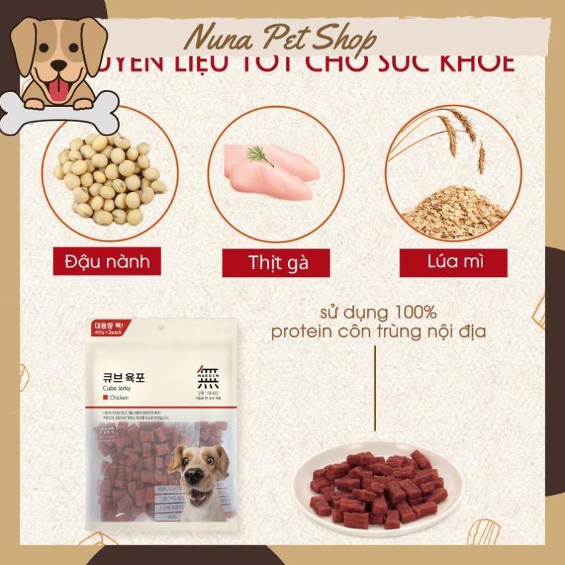 Viên thịt bò, gà và cá hồi Bowwow Cube Jerky - Snack cho chó (Gói 800g