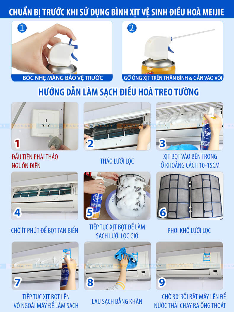 Chai Xịt Vệ Sinh Điều Hoà 580ML Hương Chanh Tạo Bọt Tẩy Rửa Vệ Sinh Dàn Máy Lạnh Quạt Làm Mát Tại Nhà Hiệu Quả - Hàng Chính Hãng