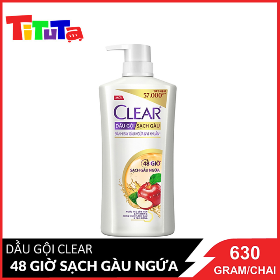 Dầu gội đầu Clear sạch gàu ngứa và vi khuẩn suốt 48 Giờ Nước Táo Lên Men và Vitamin C 630 Gram